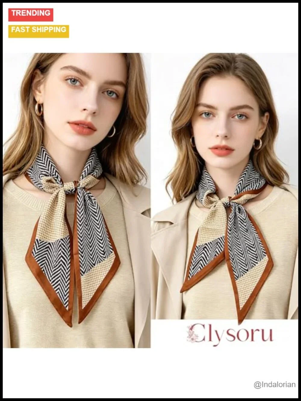 Satin Neck Scarf for Women Printed Fashion Scarf Oblique Angle Design